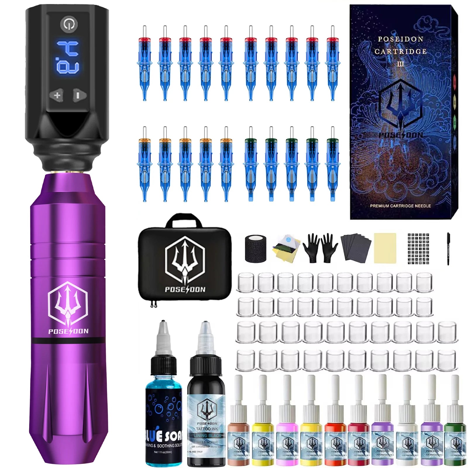 Tattoo Kit POSEIDON Best New Tattoo Pen Kit For Permanent Makeup Tattoo Machine Wireless Tattoo Power Supply Tattoo Gun Kit