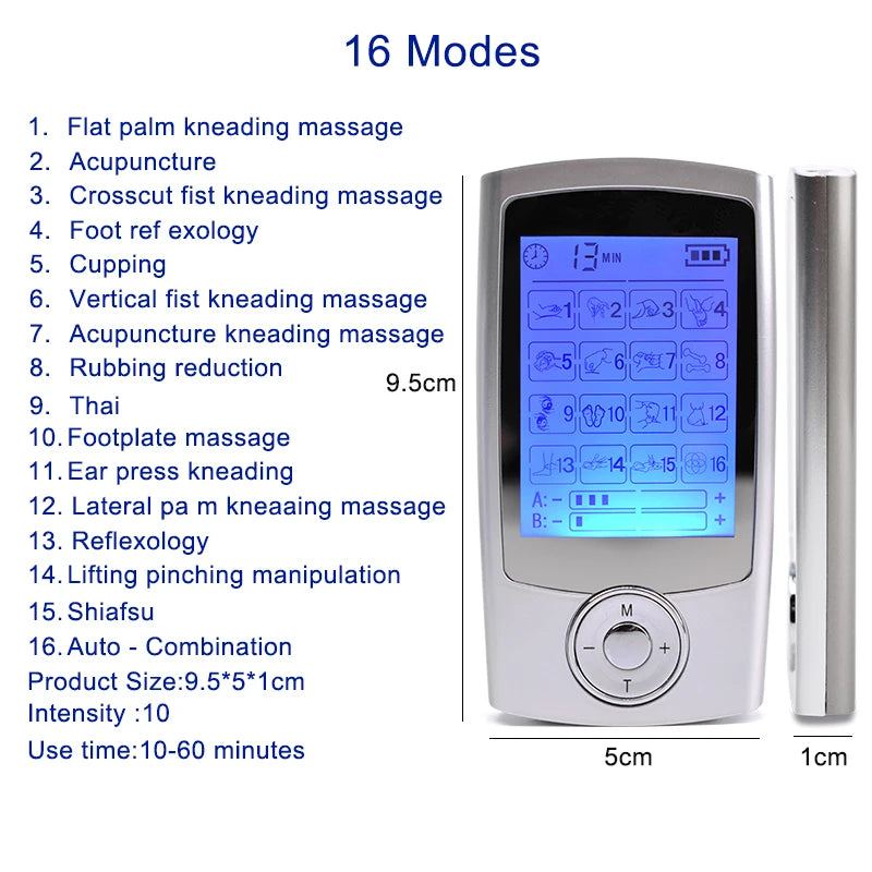 16 Modes Electric Tens Relax Muscle Stimulator EMS Acupuncture Body Massage Digital Therapy Slimming Machine Electrostimulator