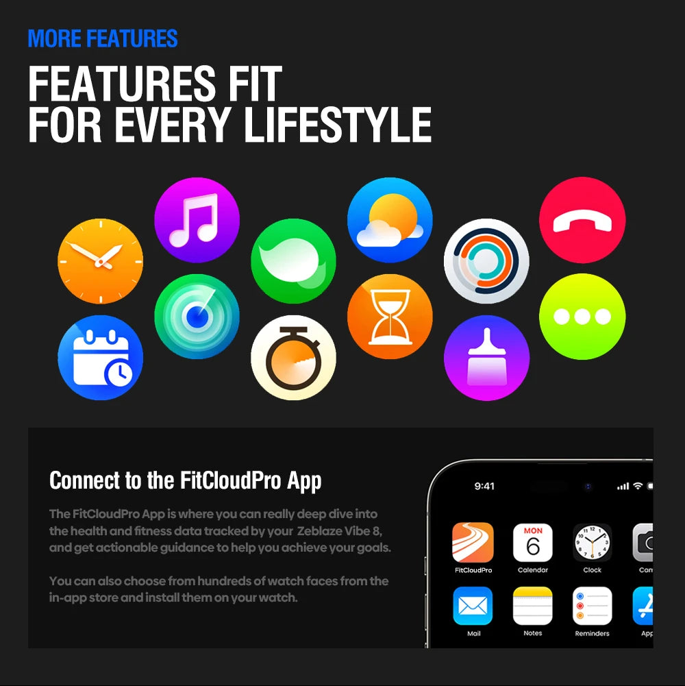 New Zeblaze VIBE 8 AMOLED Display Built-in Flashlight Smartwatch Sapphire Lens Make/Receive Calls HR/BP Monitoring Smart Watch