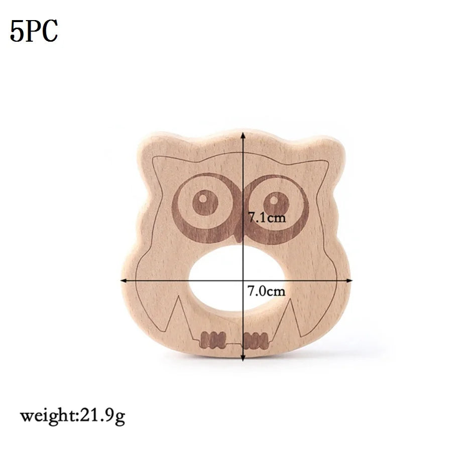 Let's Make 5pcs Wholesale Wooden Teether Rodent Pacifier Pendant Wooden Toys DIY Baby Necklace Gift BPA Free Beech Hedgehog Bird