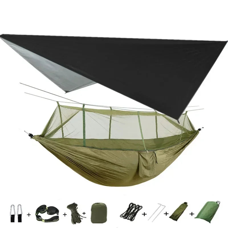 Camping Hammock with Mosquito Net&Rainfly Tent Tarp & Tree Straps,Portable Nylon Hammock Tent for Camping Hiking Backyard Travel