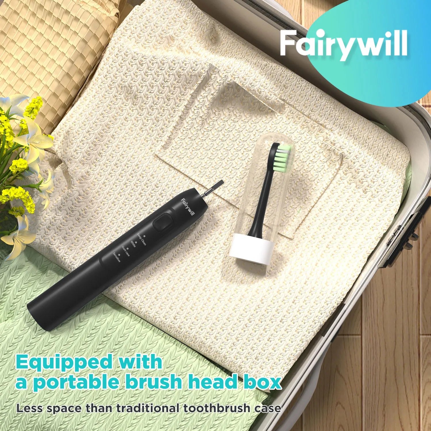 Fairywill Electric Sonic Toothbrush USB Charge FW-Y05 Rechargeable Waterproof Electronic Tooth Brushes Replacement Heads Adult