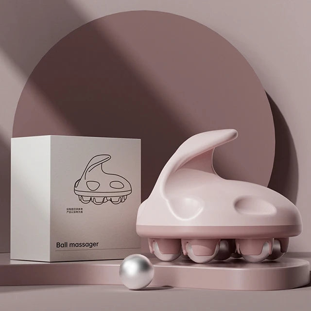 Hand Roller Massager With 360-degree Metal Balls For Neck Abdomen Thigh Back Body Pain Relief Deep Tissue Muscle Relax