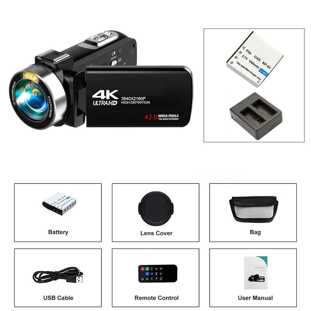 4K Portable Digital photography Camera 2 in1 Photo Video Record DV Travel Video Camera 18X Zoom 3'' Rotatable Screen With Flash