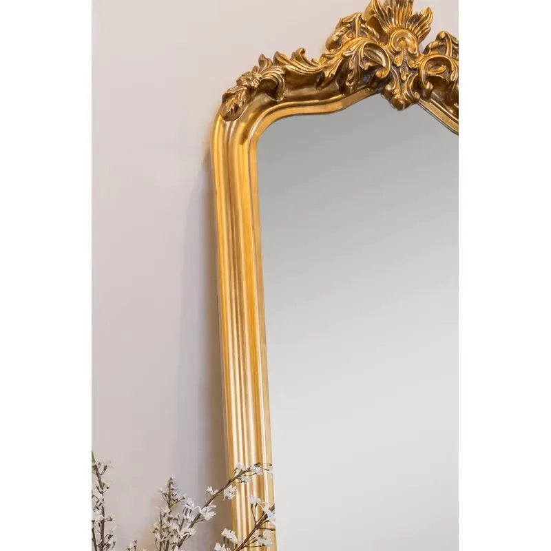 Polyurethane European Style Free Large Standing Mirror Classic Large Size Antique Golden Leaf Floor Mirror
