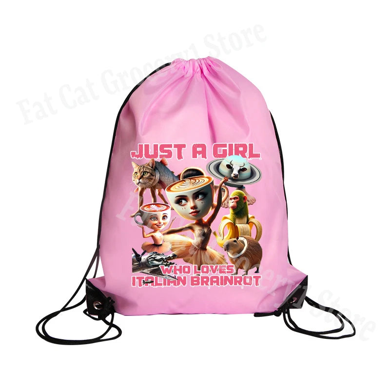 Tralalero Tralala Drawstring Backpack Tungtung Sahur Brainrot Kids Cartoon Travel Shoulders Bag New Outdoor Sport Rucksack Gift