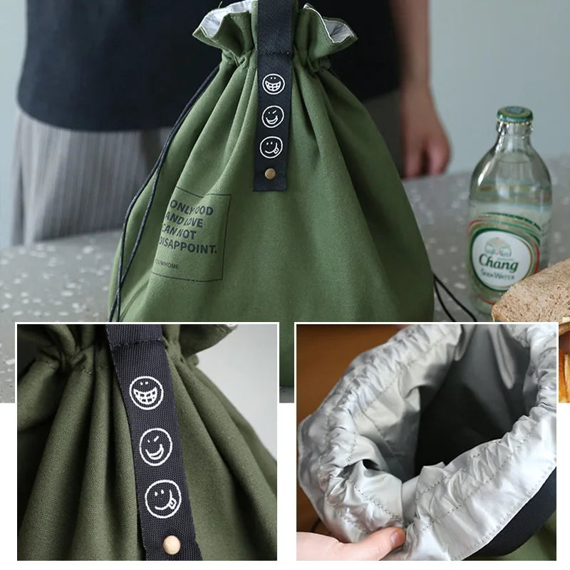 Canvas Lunch Bag Bento Box Handbag Outdoor Portable Picnic Dinner Container School Fresh Keeping Food Storage Tote Accessories