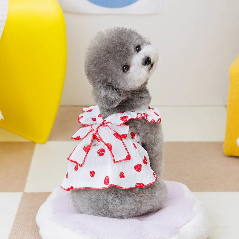 Dog Strawberry Dress Puppy Summer Clothes Luxury Dog Skirt Pet Dog Apparel Bow Dog Suspenders Chihuahua Bichon Girls Dog Costume