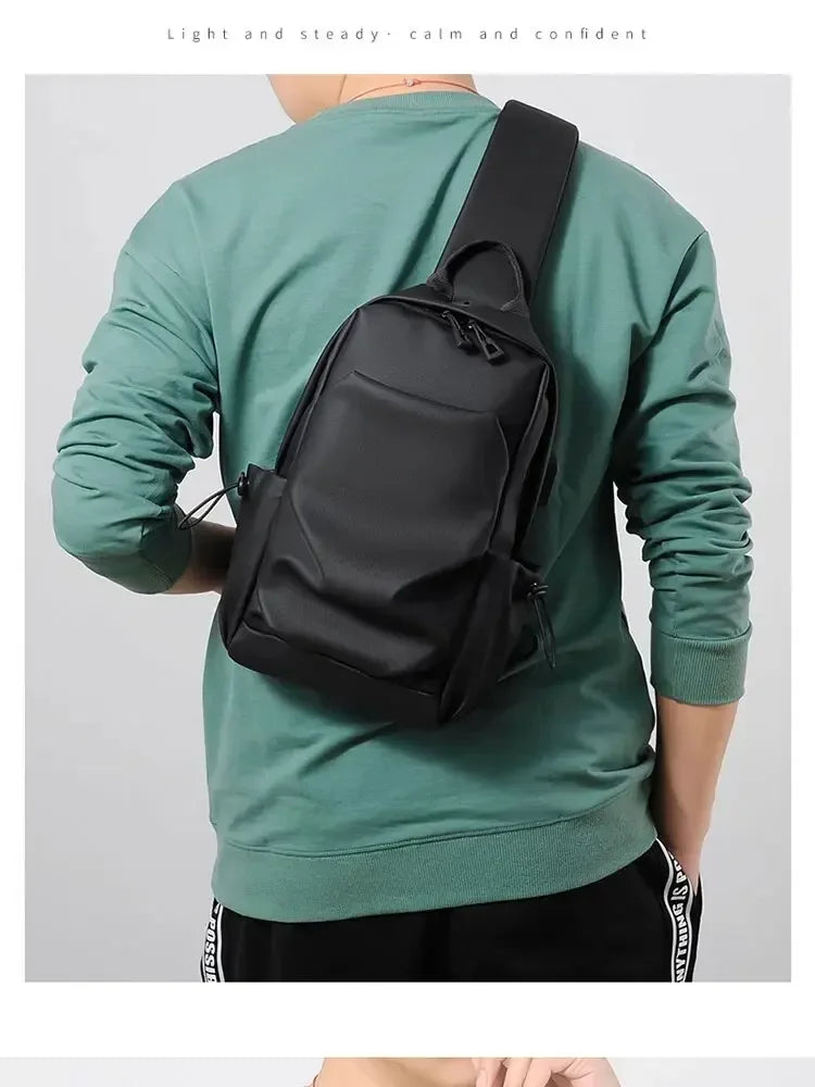 New Men's And Children's Chest Bag Waterproof Trend Simple Usb Charging Solid Color Multifunctional Messenger Bag Shoulder Bag