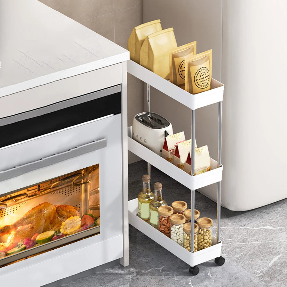 3/4 Tier Movable Gap Storage Rack Rolling Utility Cart Storage Shelf Kitchen Bathroom Slim Slide Organizer Shelf Livingroom