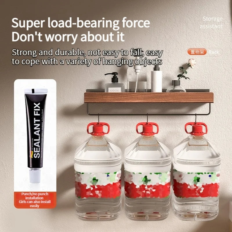 Wood Aluminum Waterproof for Bathroom Shelf Shelves Shampoo Makeup Storage Holder Accessories Kitchen Sorage