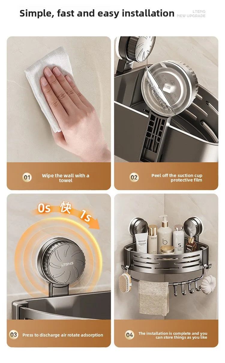 Bathroom suction cup triangular basket storage rack, bathroom washbasin corner, no need to drill holes, wall-mounted toilet