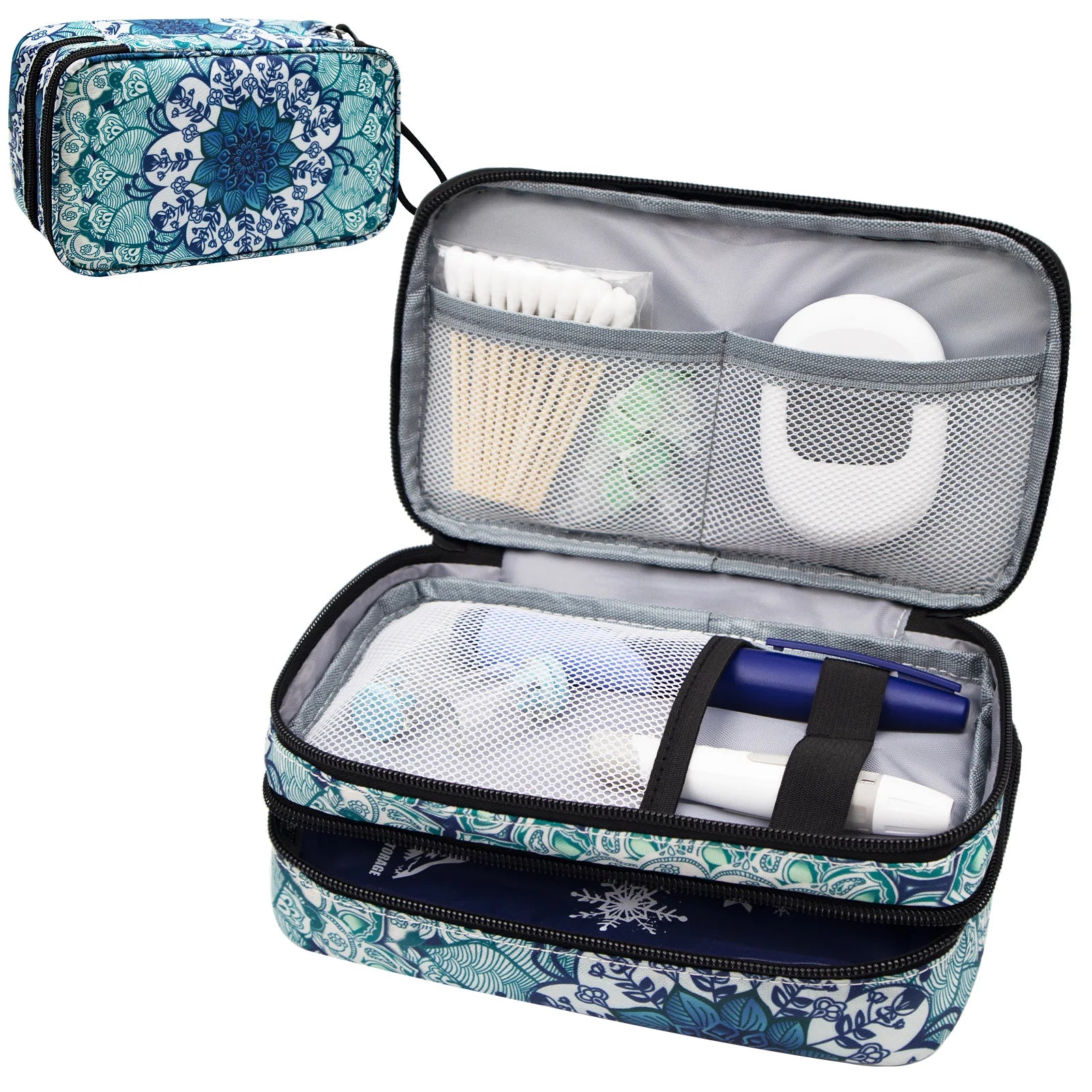 Insulin Cooler Bag with Ice Packs, Travel Medicine Organizer for Diabetes, Double Layer Storage Case