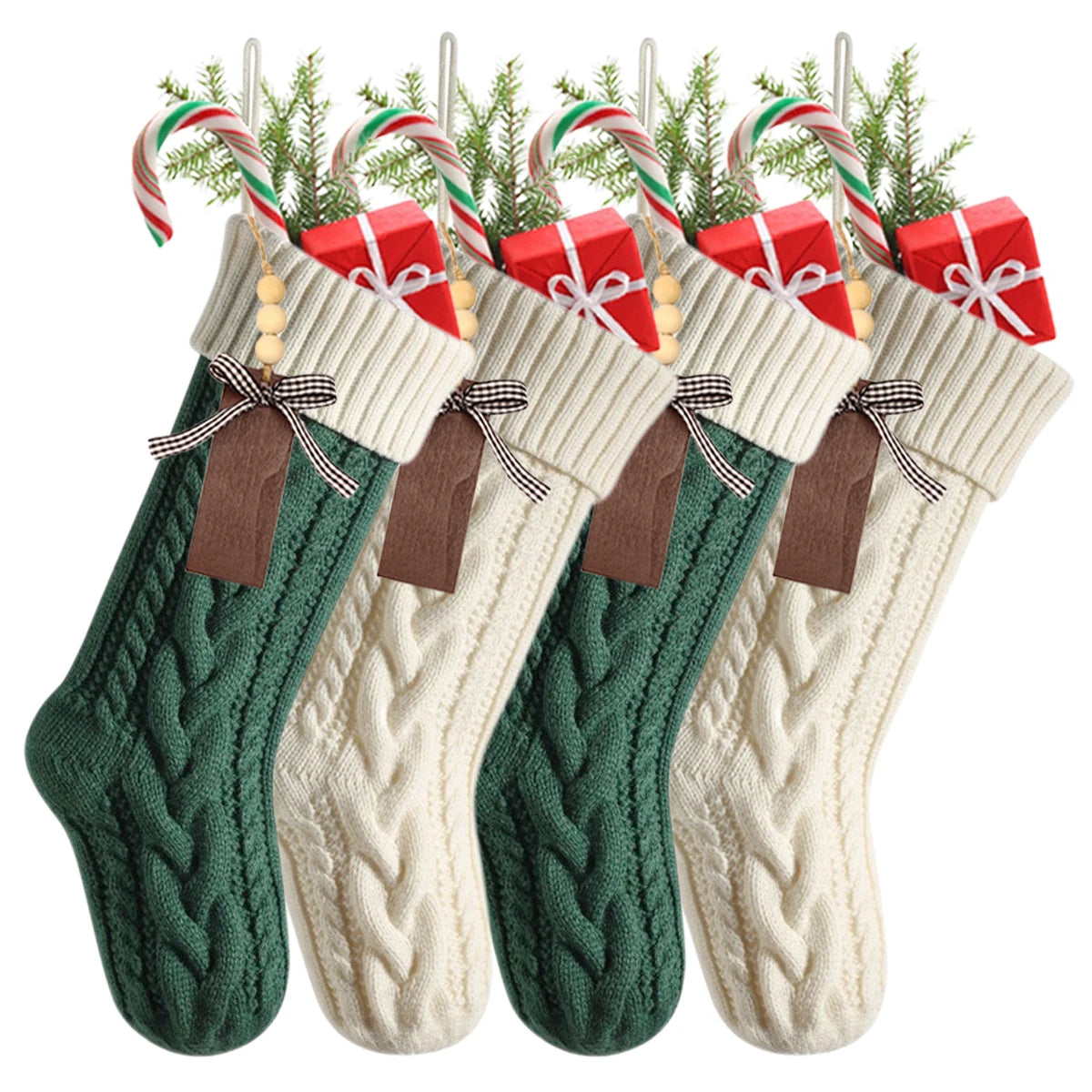 4-12PACK Christmas Stockings 18Inches Large Cable Knitted Stocking Xmas Hanging Stocking Decorations with Name Tags