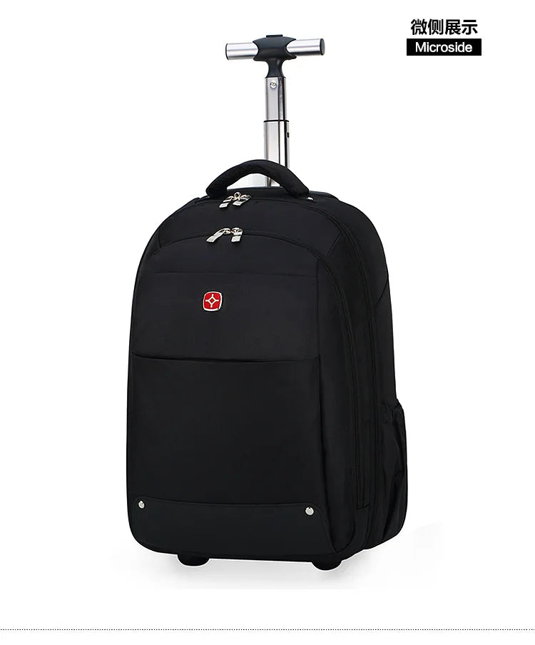 Men Trolley Backpack Shoulders Travel Bag with Wheels 24 Inch Students Rolling Luggage Business Trolley Large Capacity Suitcases