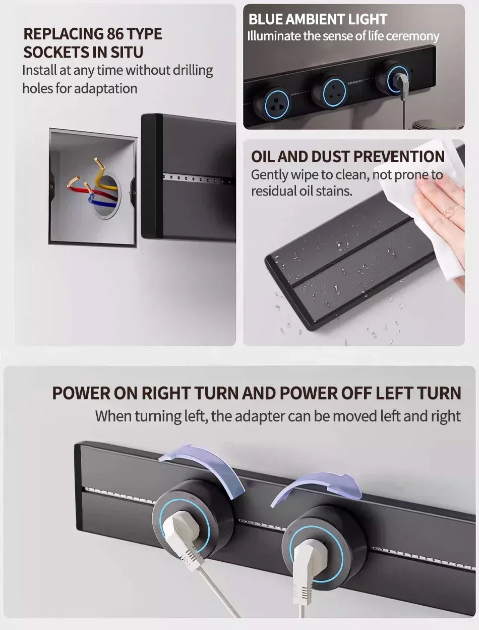 Track Socket Wall Power Rail Movable Sockets High End Home Appliance Power 8000W EU US UK Standard USB Type c Ports ﻿ 40cm 50cm