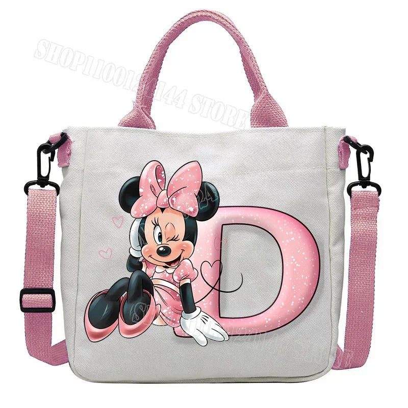 Minnie Disney Women Men Canvas Bags Shoulder Bag Fashion Tote Bags Girl Cartoon Tote Bag Large Capacity Handbag Shopping Bags
