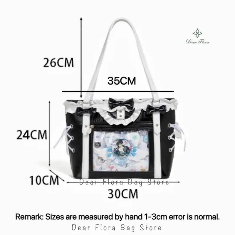 New Y2K Cute Japanese Ita Bag Lolita Girl Transparent Shoulder Tote Bag Large Capacity Crossbody Casual Bag DIY Display Handbags