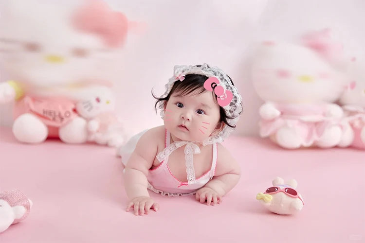 Cute Pink Cartoon Theme 3-4 Month Baby Photography Clothing Kit Kt Cat Doll Studio 100 Days Baby Girl Art Photo Props Accessory