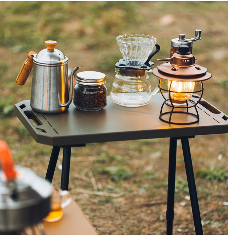 Folding Camping Table with Carry Bag, Height Adjustable Lightweight Desk, Two-Sides Hanging Cookware Table for Hiking, Picnic