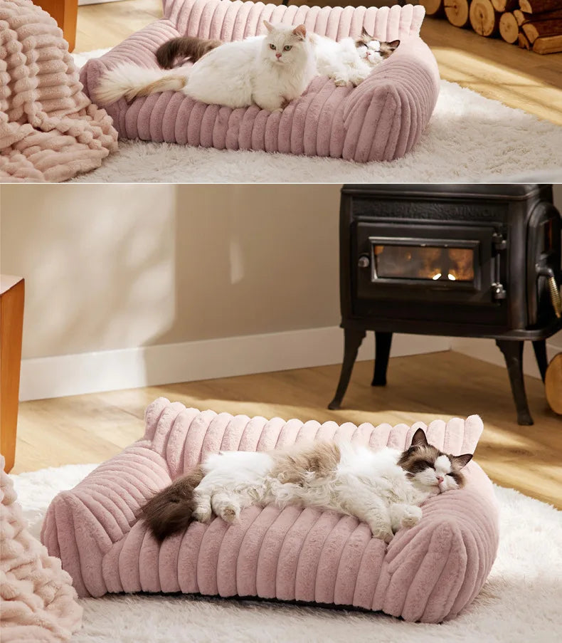 Winter Warm Cat Bed Sofa Removable Washable Cat Nest Soft Striped Pet Bed for Small Medium Dogs Cats Comfortable Plush Puppy Bed