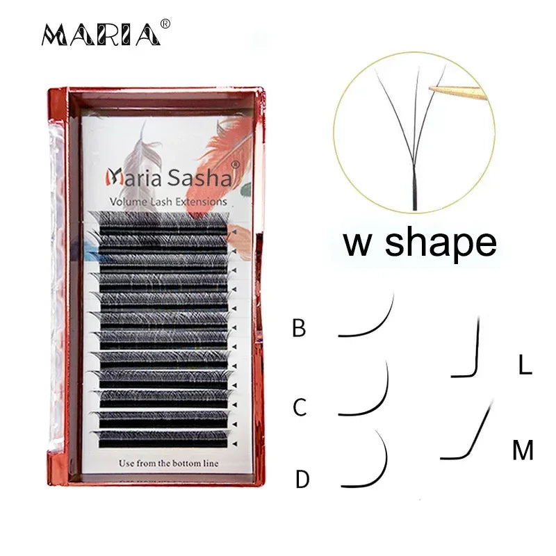 MARIA 3D W Shaped Soft Lash Extension Supplies 0.07 Eyelashes Wholesale Natural Makeup Easy Fan Y Clusters Private Label