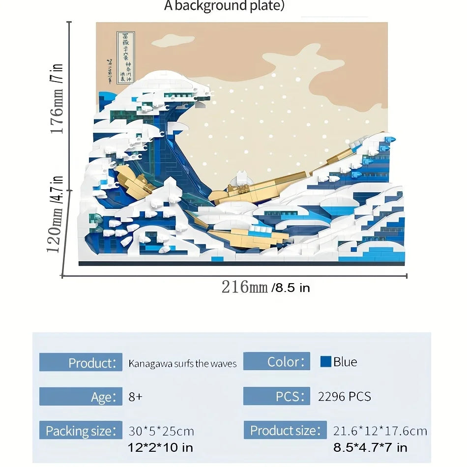 Pantasy Kanagawa Surfing Puzzle Ukiyo-E Building Block Decoration Creative Assembling Toy World Famous Painting Gift