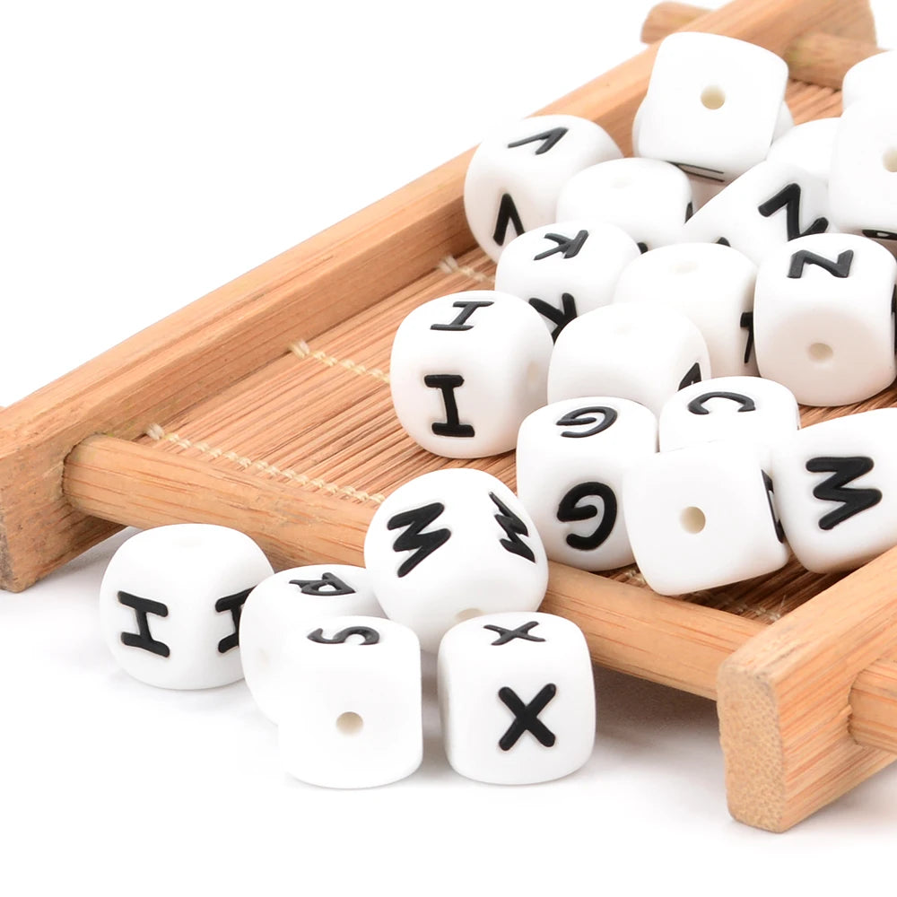 LOFCA 40pcs Alphabet Silicone Letter Beads 12mm Teething Beads Food Grade Teether English Letters Baby Nursing for Teething