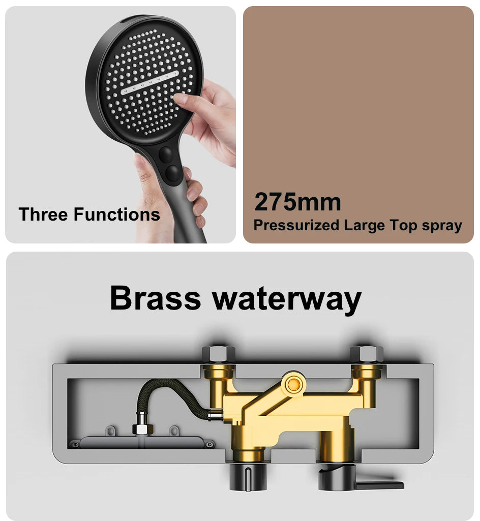 VGX Gold Shower System Set Bathroom Shower Faucet Set 3-way Rainfall Shower Set Shower Mixer Crane with Hand Shower Set Grey