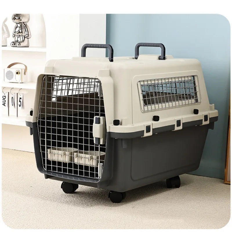 Pet Aviation Case Carrier Rolling Plastic Airline Approved Breathable Pet Cages Wire Door Travel Dog Cat Trolley Case Products