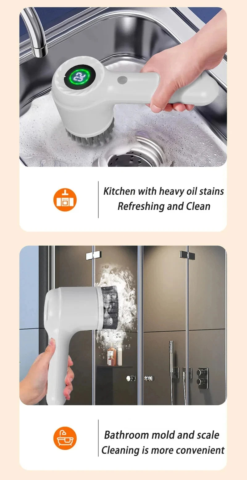 Xiaomi Electric Scrubber LED Display Cleaning Brush Waterproof High Speed Powerful 4head Cleaning Brush For Bathroom Kitchen