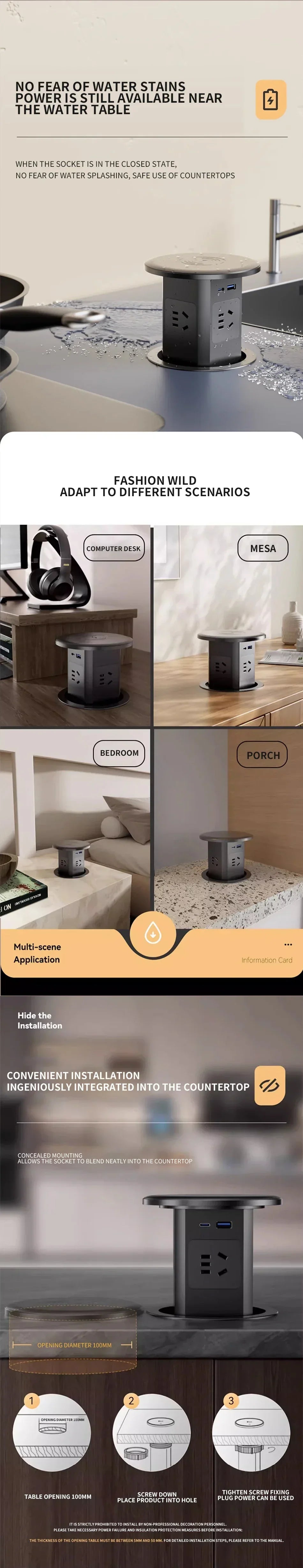 Lifting Desk Power Automatic Pop Up Elevator Socket Tower Socket US UK AU UN Plug Adapter USB Type-c Wireless Charge ,Hidden