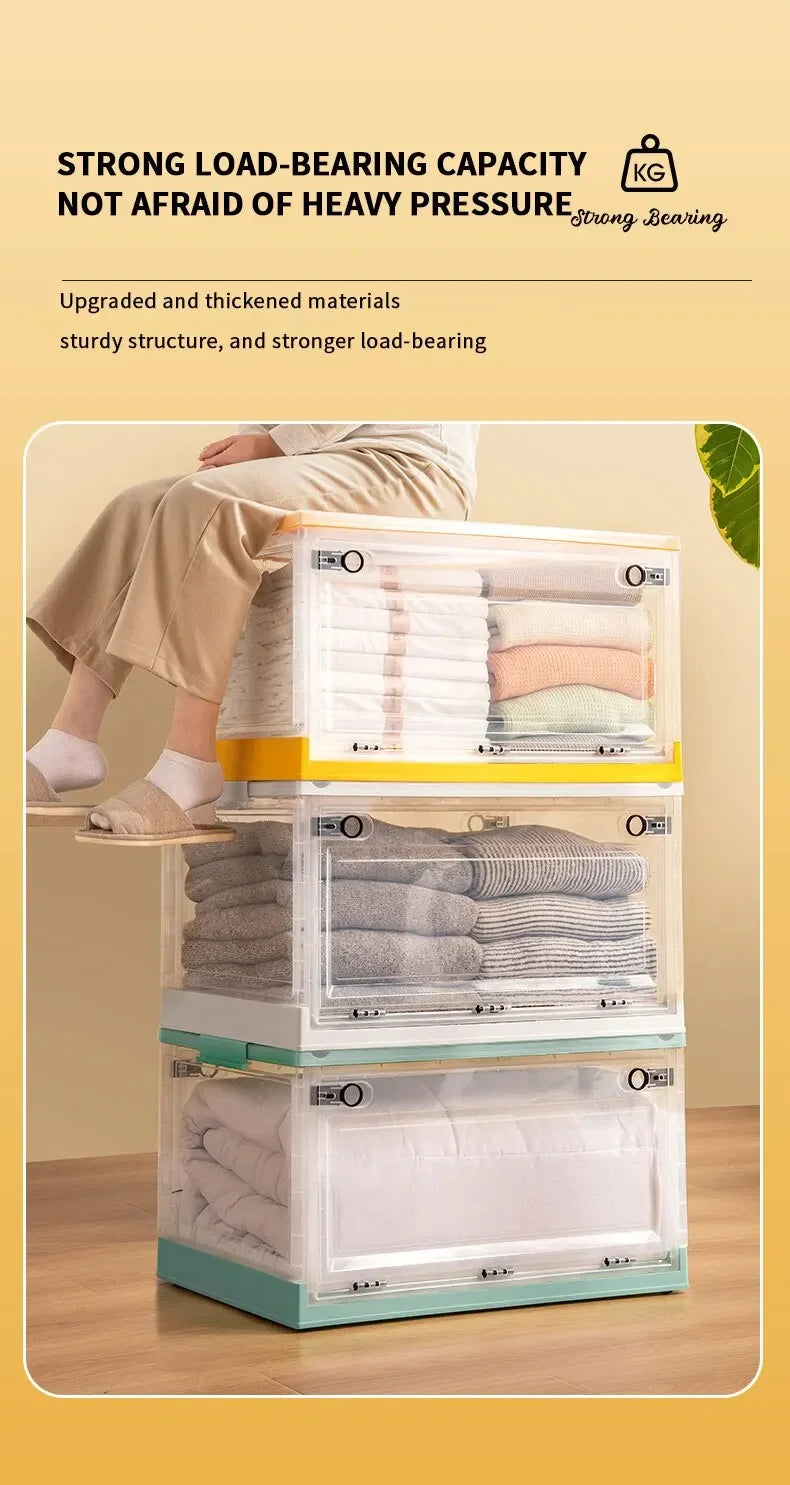 1pc Foldable Storage Trunk Open Storage Box Transparent Storage Box Home Wardrobe Clothes Organizer Large Capacity Clear Plastic