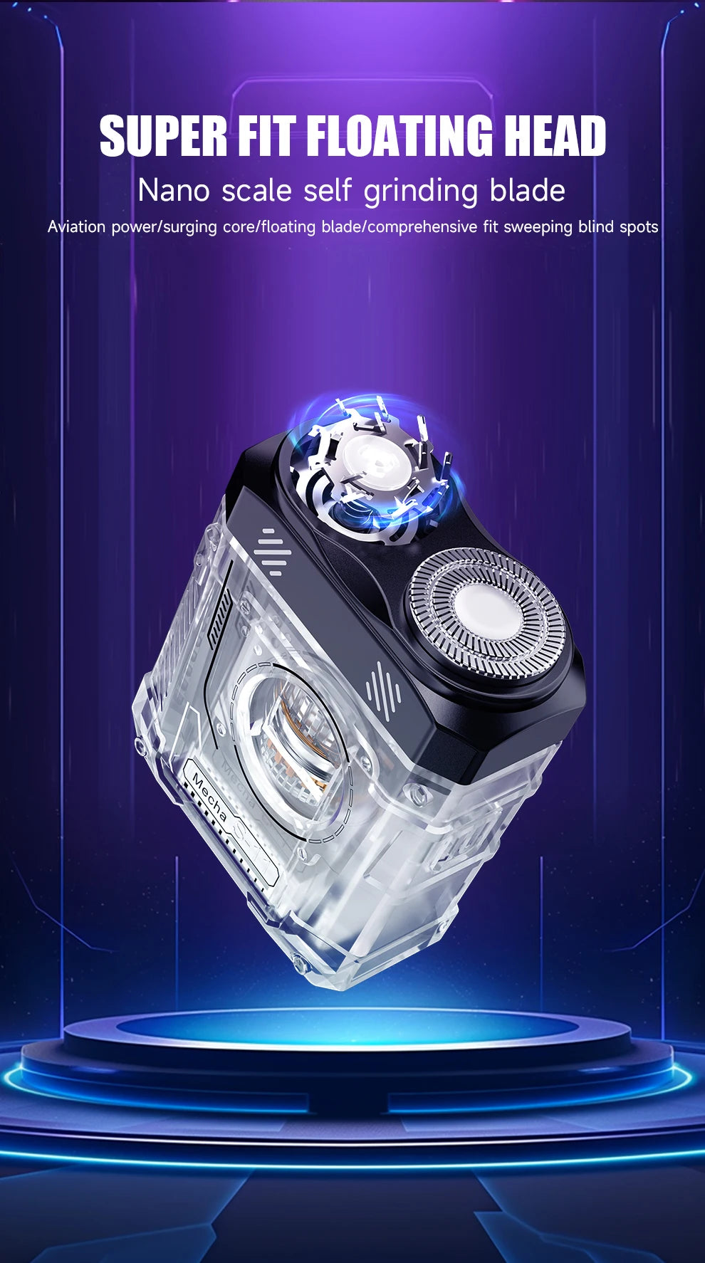 Magnetic Double Blade Electric Shaver for Men Mecha Punk Style Rechargeable LCD Portable Beard Trimmer Face Beard Razor Knife