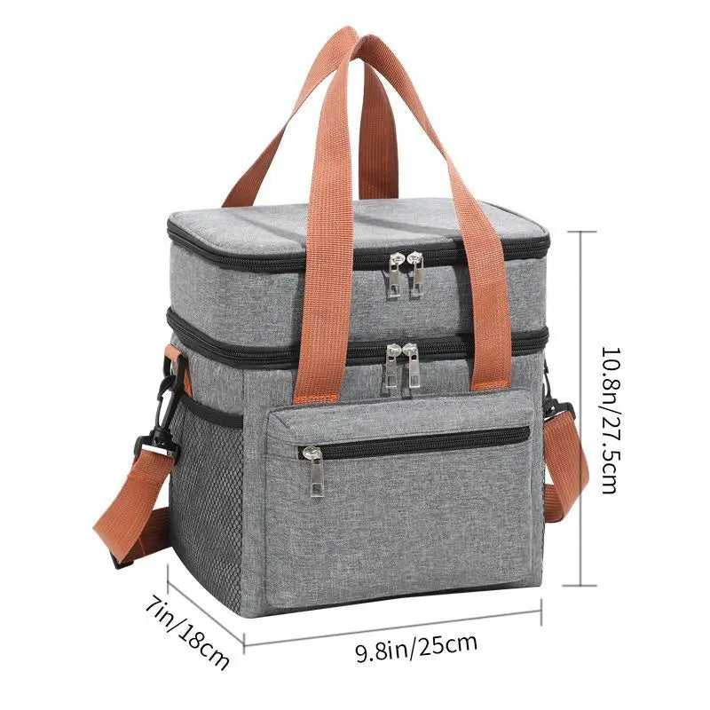 1PC Large Capacity Lunch Bag Double Layers Thermal Insulation Picnic Bag Food Drink Storage Tote With Shoulder Strap Cooler Bags