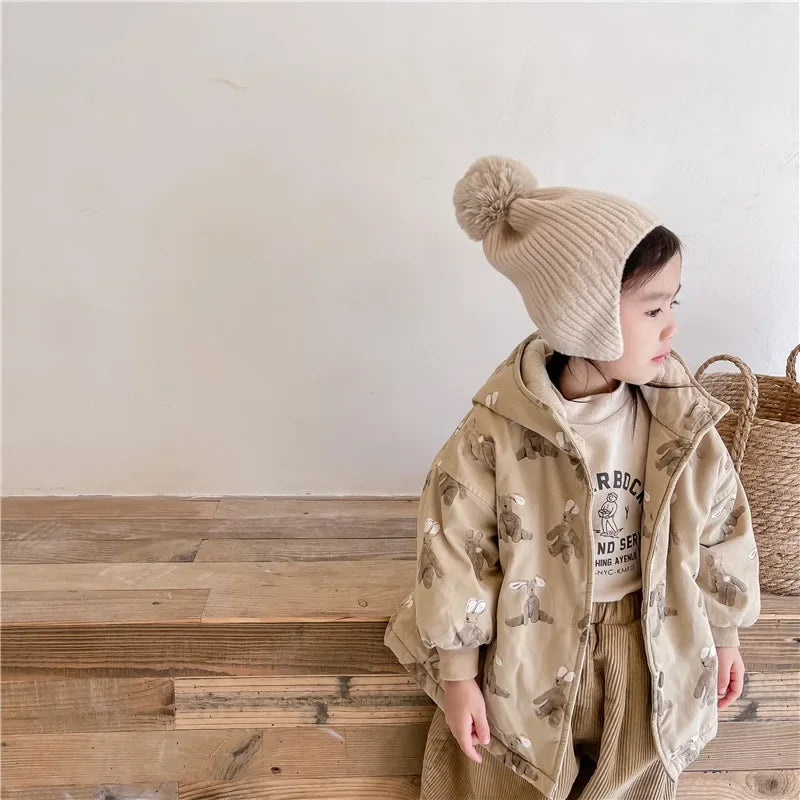 Children From 1 To 7 Years Outerwear Cartoon Kids Thick Padded Coat With Hood Korean Baby Clothing Girl Boy Jacket Warm Winter