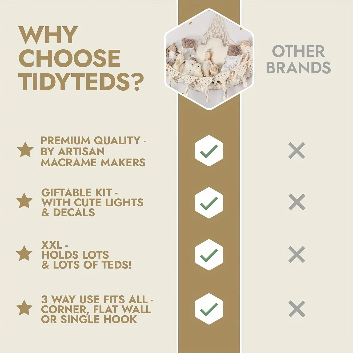 Jumbo Plush Hammock - Cute Stuffed Animal Storage Net, Nursery & Bedroom Wall Decor.