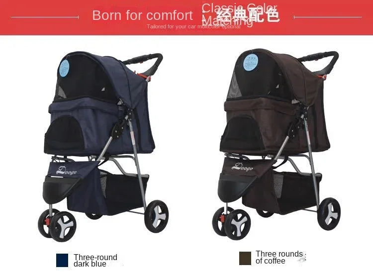 Lightweight Folding Pet Trolley Cat, Dog and Cart Three-wheeled Pet Cart Go Out Cart Supplies Dog Stroller