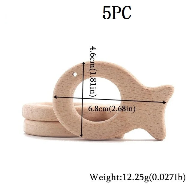 Let's Make 5pcs Wholesale Wooden Teether Rodent Pacifier Pendant Wooden Toys DIY Baby Necklace Gift BPA Free Beech Hedgehog Bird