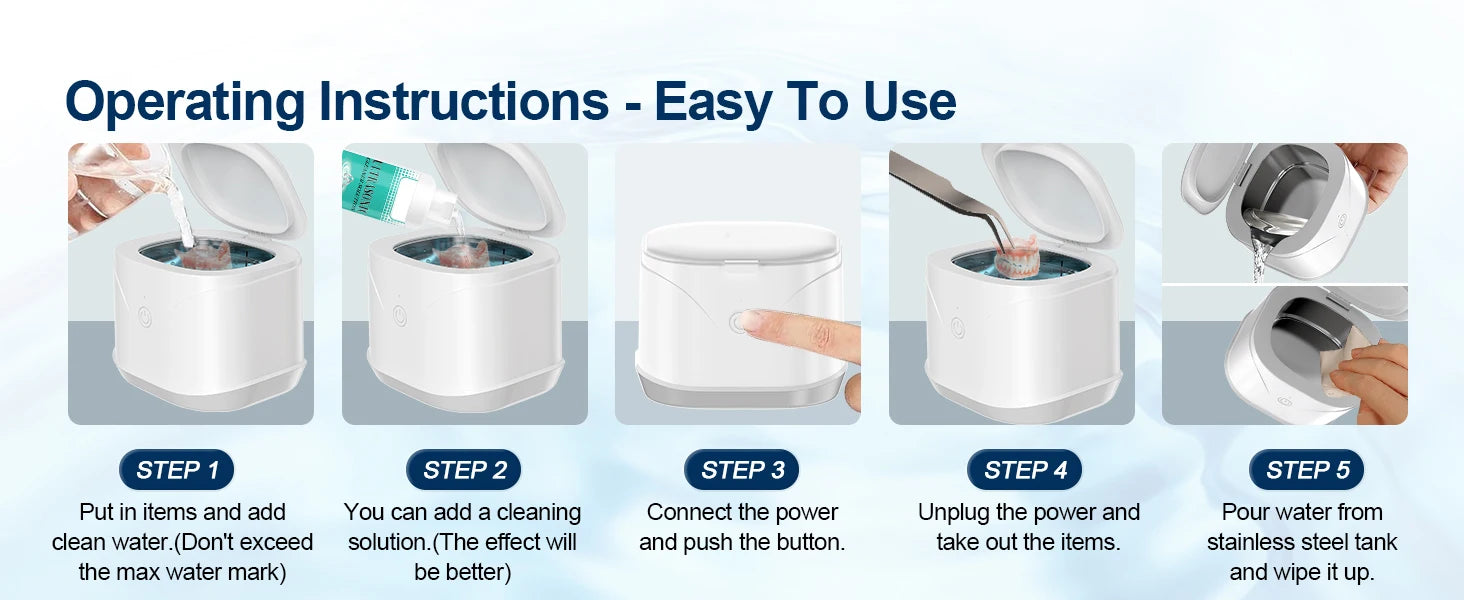 KUNPHY 46kHz Ultrasonic Cleaner Mini Portable Washing Machine Timer Ultrasound Bath Sonic Cleaning Devices for Dentures Aligner