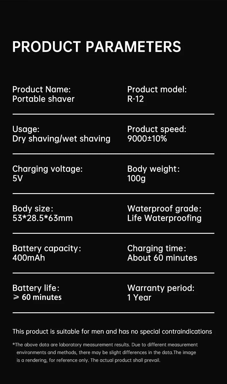 9000RPM High Speed Premium Portable Shaver Magnetic Blades 60Days Battery Life Type C Fast Charge IPX7 Waterproof Travel Razor