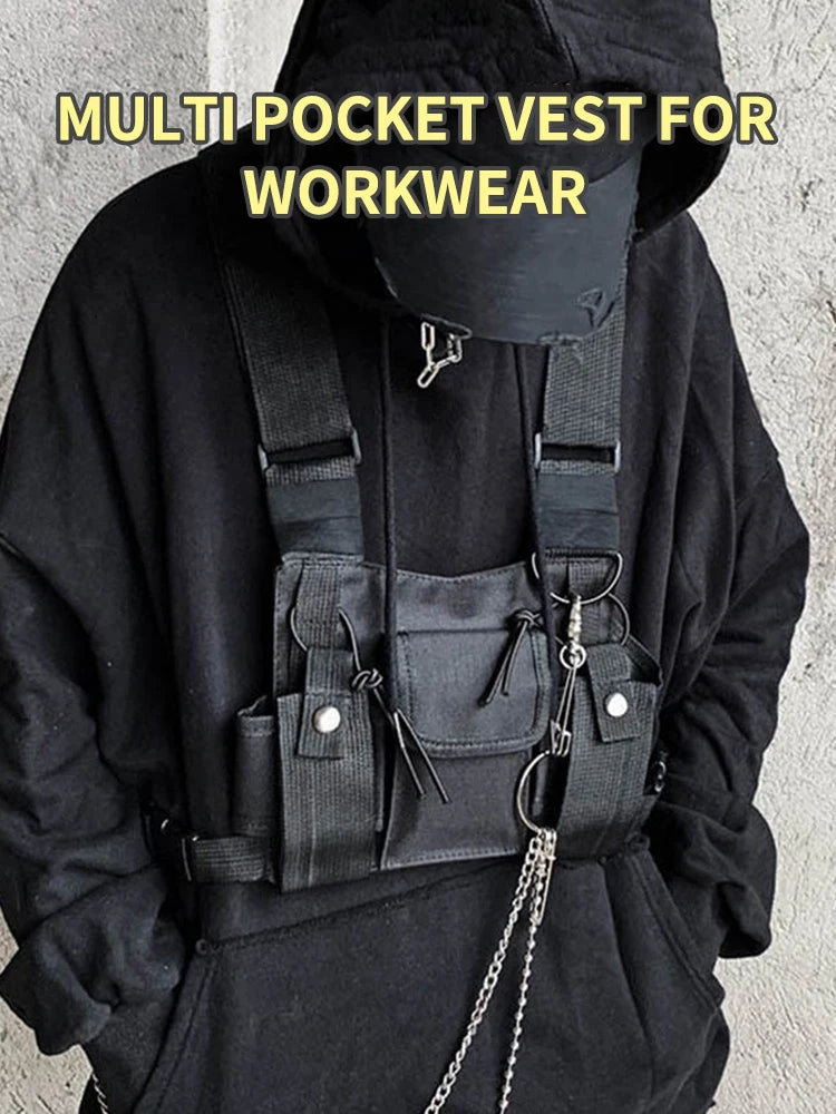 Functional Tactical Chest Bag For Woman Fashion Bullet Hip Hop Vest Streetwear Bags Casual Waist Pack Unisex Black Chest Rig Bag