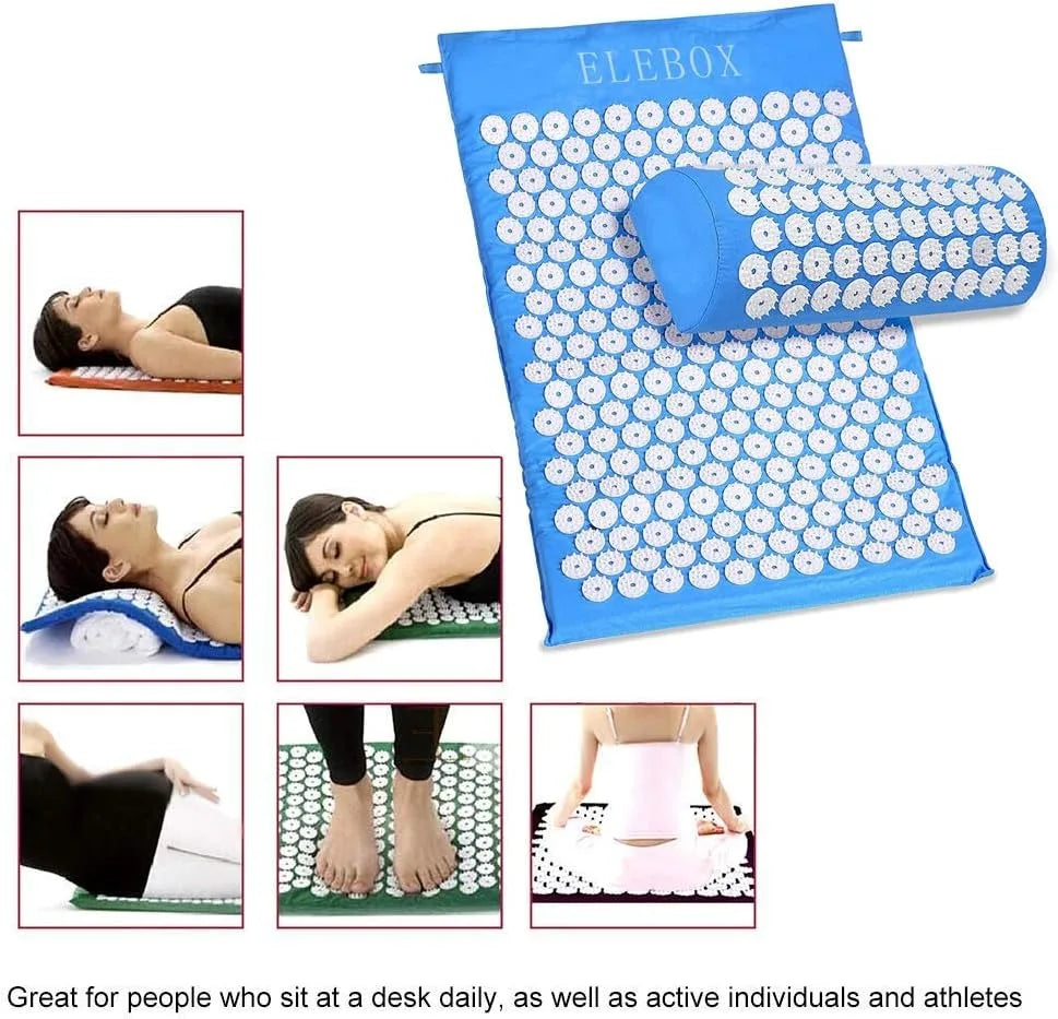 Acupressure Mat Massage Acupuncture Mat and Pillow Set  with Spike Points for Neck, Back and Stress Relief