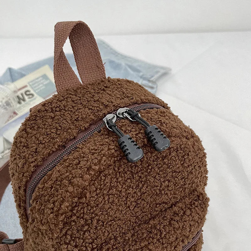 Cute Mini Plush Backpack for Kids Adult Parent-Child Shoulder Bag Autumn Lamb Fleece High-capacity Korean Student Samll Backpack