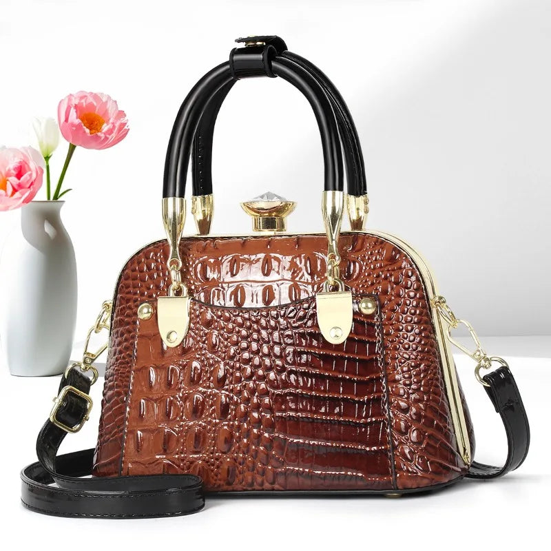 2025 New Luxury Handbags Women Bags Designer Crocodile Pattern Ladies Boston Shoulder Bag High Quality Womens Casual Tote Bag