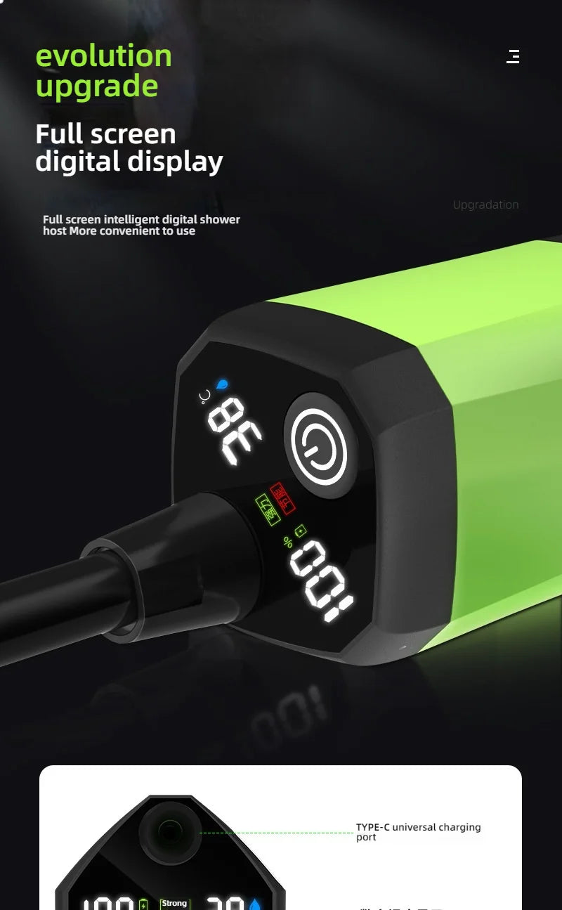 Portable Outdoor Camping Shower Set Waterproof with Digital Display Rechargeable Electric Shower Pump Hiking Travel Pet Watering