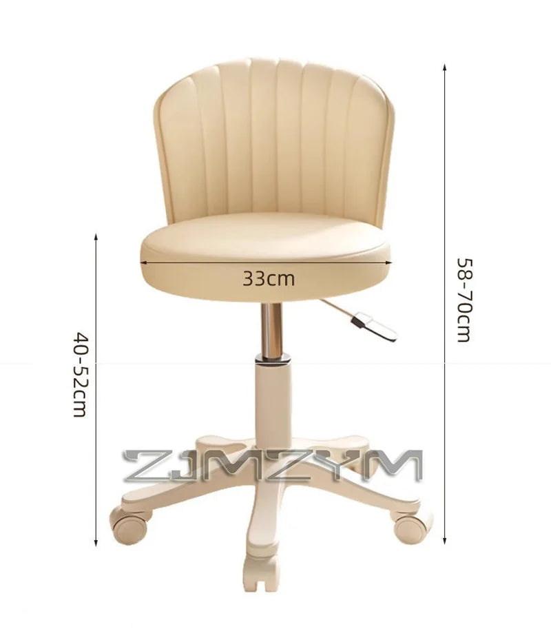 Leather Chair Rotatable Shell Seat Adjustable Rotary Stool for Home Makeup Wear-Resistant Chair for Studios,Wheel-slip Back Chai