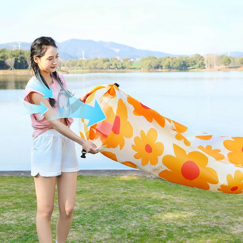 Outdoor Lazy Non Inflatable Sofa Folding Portable Air Cushion Bed Picnic Camping Yellow White Air Bed