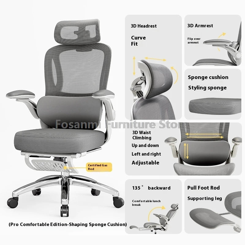 Home Office Adjustable Reclining Ergonomic Chair with Footrest Breathable Mesh Computer Gaming Swivel Chairs with Lumbar Support