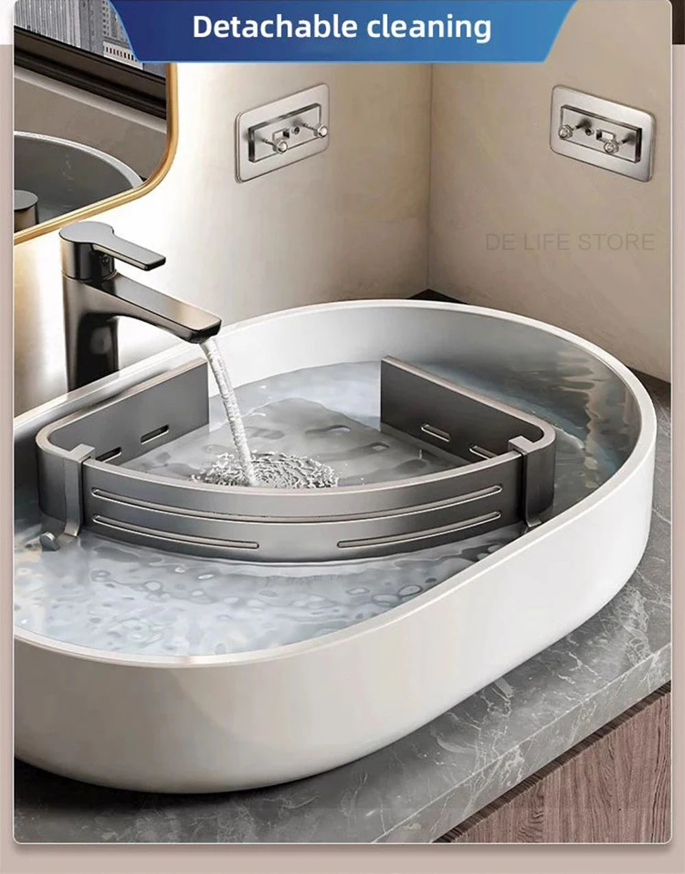 1-2PCS Bathroom Corner Shelf with Plastic Hook Towel Bar No Drill Space Aluminum Shower Storage Rack Bathroom Organizer